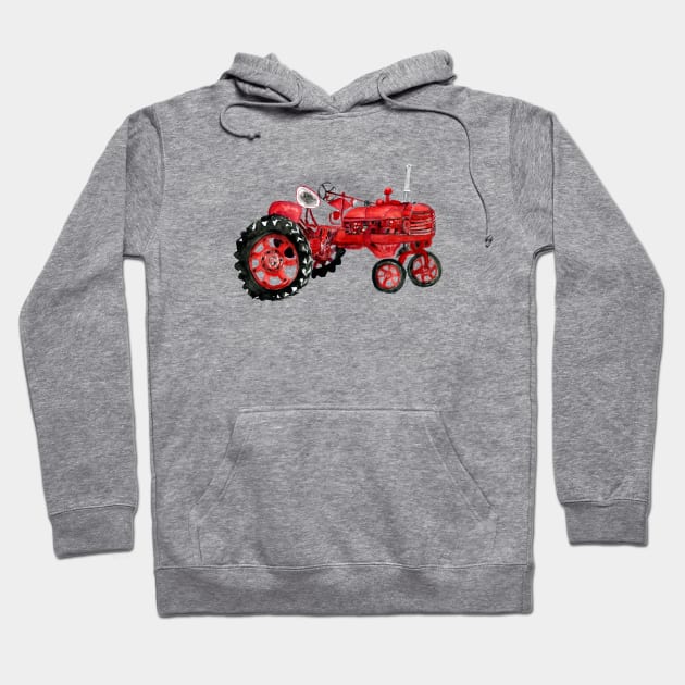 Old Red Tractor in watercolors Hoodie by AnnArtshock